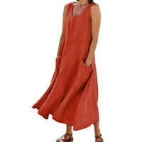 haljine Huaai za ženske haljine za žene modni casual baš pamučna posteljina bez rukava sa džepom Labave