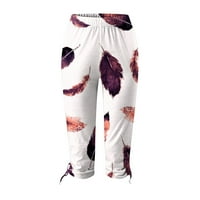 Žene Stretch Capri pantalone Povucite na casual bočno crtećice cvjetne ispisane hlače elastične struice