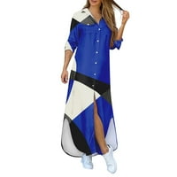 Haljine za žene plus veličine ženski seksi V-izrez Shift s dugih rukava patchwork maxi vruće prodajne haljine plave xl