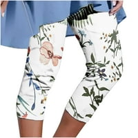 Plaža Capri za žene Ležerne ljetne elastične struk Yoga Capri-a Boho cvjetni ispis Lagana aktivna rasteza Slim Cropped pantalone