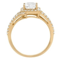 2. CT Sjajni smaragdni rez simulirani dijamant 14k žuti zlatni halo pasijans sa Accentima prsten sz 5.75
