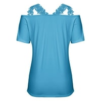 Asdoklhq Ženski odobrenje ispod 5 dolara, Ljetni pad ženskih moći modni ženski ljetni V-izrez casual čipke patchwork solid coims bluzu