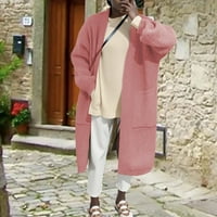 Yubatuo dame Long Knit Cardigan Veliki džepni džepni kaputi za žene za žene ružičasta L
