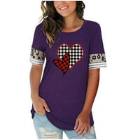 Rollbacks Valentinene majice za žene Valentinovo print na vrhu Crewneck Pulover Leopard kratki rukav