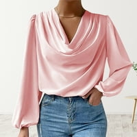Šifon V izrez Nova labava mekana ženska majica dugih rukava ružičaste veličine S