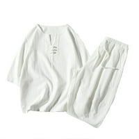 Muškarci veliki i visoki posteljini set casual rukava na majicama Capri odijelo plaže joga kratke hlače