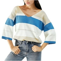 Hueook džemperi za žene plus veličine prugasta boja dugih rukava Pleteni modni casual džemper gornja bluza