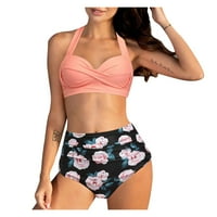 BabySbule Womens Clearence kupaćih kupaćih kostimi, žene Vintage kupaći kostim dva retro Halter Ruched High Squik tisak bikini set