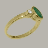 Britanska napravljena puna 18k žuti zlatni prirodni smaragdni i dijamantni ženski rub - Veličina Opcije - Veličina 12