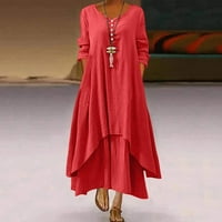 Auroural Ljetne haljine Ženska moda plus veličine okrugli vrat Čvrsta duga haljina haljina haljina haljina