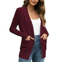 Huaai Cardigan za žene Ženska puna boja pletena jakna Čvrsta boja pamučni džep kardigan vanjski džemper