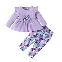 Toddler Baby Girls dugih rukava leptir tiskastim vrhovima i hlače za djecu odjeća za odjeću