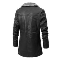 Ecqkame kožna jakna Muška čišćenje Muškarci Solid Ležerne prilike Srednja duljina Umjetna kožna kožnica Slim jakna kaputa Crna XXL