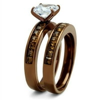 Dizajn nakita Luxe Set ženske kafe svjetlo IP nehrđajući čelik vjenčani prstenovi sa CZ kamenjem