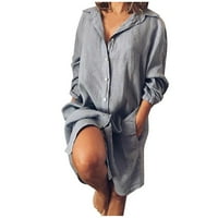 Ljetne košulje haljine za žene pamučna posteljina posteljina midi duljina koljena plus veličina casual