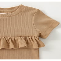 Jaweiw Baby Girl's Romper Outfits Set, Solid Boja kratkih rukava s rukavima, kratke hlače + elastične