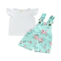 TODDLER Baby Girl Ljeto Ukupno odijelo ruffle rukave majica + cvjetni suspender kratke hlače iz džepova