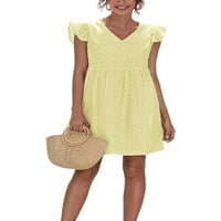 Prednjeg swwalk-a Ljeto Plaža Sundress Polka Dot Mini haljina V izrez kratke haljine Party Bohemian rukava Žuta l
