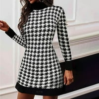 Maxi haljina za žene jesen novi modni casual tisak dugih rukava okrugli vrat kontrastni džemper gornji