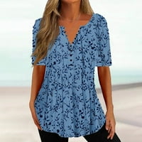 Vrhovi useva za ženske majice s dugim tučićima s kratkim rukavima majice ili bluze Grafički ljetni poslovni casual bluza Henley za vjenčanicu s plavom bojom