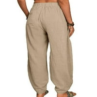 Haite Plus size Ženske ležerne pantalone sa džepovima dno rade pamučne posteljine široke noge hlače od pune boje veličine S-5XL