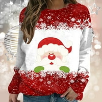 Rollbacks ženske božićne majice s dugim rukavima Crewneck Pulover vrhovi Xmas Elk grafički ispis Dukserica za žene Teen Girls Modna odjeća crvena m