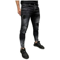 Wozhidaoke traperice za muškarce Muške mršave rastepene pantalone uznemirene rippedljene slim FIT Jeans