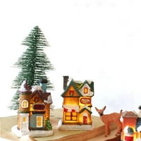 Početna Dekor Xmas Poklon Mini figurinska smola za obnovu Svjetlo seosko selo Kuća ukras Božićni ukras