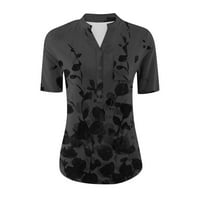 Tking Fashion Womens Ljetni kratki rukav V izrezani vrhovi Casual Botton majice sa džepnim crnim 2XL