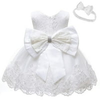 Proljetne haljine za djevojčice Formalne tutu set Headb Bowkt čipka za klizanje, bijela 3m-6m