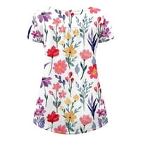 Fjofpr Ženska odjeća vrhovi ženske ljetne cvjetne tiskane majice Casual kratki rukav V-izrez Dugme Tunic Pulover bluza