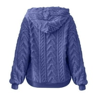 Dukseri za žene Sherpa pulover Fuzzy Fleece Hoodie Jacquard pletene dukseve Fluffy dugih rukava odjeća plava l