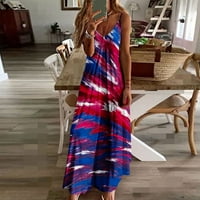 Jjayotai Ženske oblače Dan nezavisnosti Žene Modni remen Srednji struk V-izrez Stripe Prirodnoj traci Slim Beach Duga haljina bljeskalica Izaberite svijetlo plavo