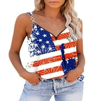 Odjeća 4. jula za ženska američka košulja za zastave V-izrez CAMIS prsluk od rukava Četvrti julsko tenkovi