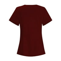 Ženski ljetni bluze Henley Solid kratkih rukava za bluze s kratkim rukavima crveni xxl