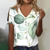 Feternal Womens Ljetni vrhovi V izrez Print T majice Kratka rukava Majica Casual Side Split Tunic Top
