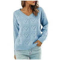 Dezsed pulover žene V-izrez Love šuplje rekreativni pleteni džemper casual dugih rukava džemperi za