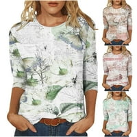 Zanvin Wemens Fall modni vrhovi zazor, ženska modna tiskana majica Mid-duljina rukava bluza okrugla vrat casual vrhovi Khaki pokloni za žene