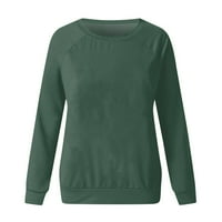 Cuoff Bluze za ženske bluze casual dugih rukava sa punim bojama okrugli vrat, majica, ženske vrhove zelene m