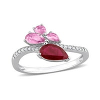 2. Carat rubin i ružičasti safirni prsten s dijamantima u 14K bijelom zlatu