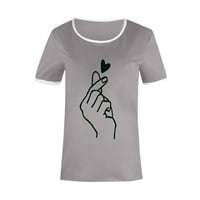 Ženska modna ležerna štamparija O-izrez Labavi majica kratkih rukava, pulover vrhove svilene košulje, xl