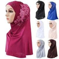 Žene Čvrsto boje čipka od čipke za rhinestone musliman hidžab omotač islamskih šal poklopca kapa