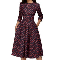 Ženska cvjetna vintage haljina elegantne midine večernje haljine rukava mornarice m
