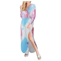 Miayilima Maxi haljine za žene Dyeing cvjetni print Bohemian proretni džepni haljini labavi džep duga