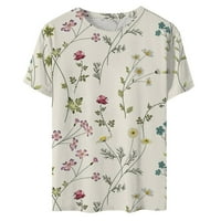 Lisgai Womens Grafičke teže, majice za žene Cvijeće Štampanje kratkih rukava labavo ležerne bluze za bluze za vrat