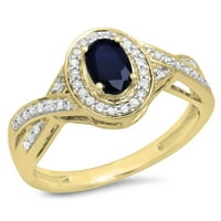 DazzlingRock kolekcija 10k Blue Sapphire & White Diamond Swirl Split Shank Bridal zaručnički prsten, žuto zlato, veličine 8.5