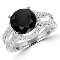 Veličanstvo dijamanti MD160448-5. CTW okrugli crno-bijeli dijamantski halo modni zaručnički prsten u 14k bijelo zlato, veličine 5.5