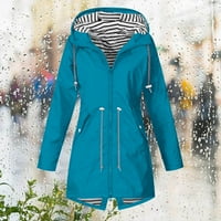 Jyeity New Fall Collection Solid Color Kišna jakna Otvoreni kapuljač vjetrootpora sa džepnim kaputom za žene za žene Trendi nebo plave veličine xxxl