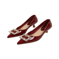 Gomelly Womenske pumpe klizne na haljini cipele Mid Heel Stiletto potpetica modne žene dame vino crveno 4.5