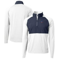 Muški rezač i buck bijeli Cleveland Browns Prilagođavanje Eco Knit hibridnog recikliranog tromjesečja-zip pulover vrha